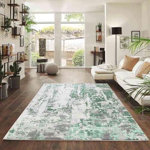 Emperor Metallic Abstract Modern Living Room Area Rug, Aqua, 200x290cm