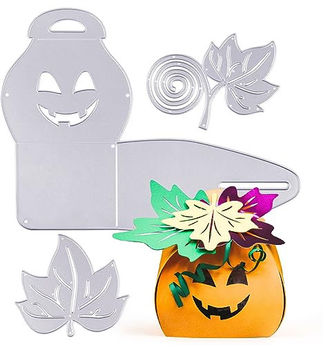 BETESSIN 3Pcs Halloween Cutting Dies Stanzschablone Box Kürbis Schachtel mit 2 Blätter Herbst Stanzformen Süßigkeitenbox Klein Metall Prägeschablonen für Geschenk