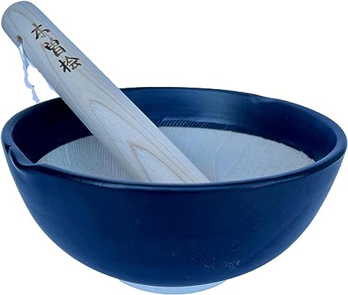 Mino Ware Pottery Mörser und Stößel, hergestellt in Japan, 16,8 cm, für Rechts- und Linkshänder, mittelgroß, mattschwarz