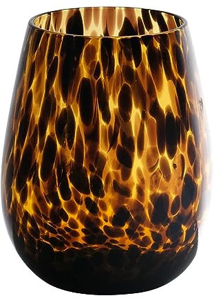 INNA-Glas Bauchiges Teelichtglas Russell, Leopardenmuster, braun-klar, 12 cm, Ø 9 cm - Teelichthalter mit Muster