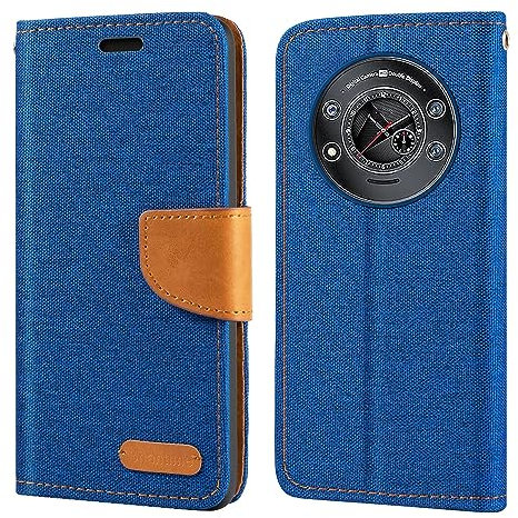 Étui Portefeuille en Tissu Oxford et Cuir PU Compatible avec Cubot Kingkong Star, Coque Robuste avec Rabat Magnétique et Fentes Cartes (Bleu)