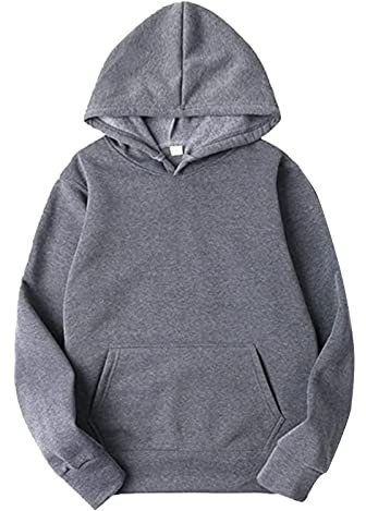 liaddkv Felpa con cappuccio unisex da uomo, oversize, con cappuccio, tinta unita, con cappuccio, per autunno e inverno, a maniche lunghe, scollo rotondo, morbido, grigio scuro, M