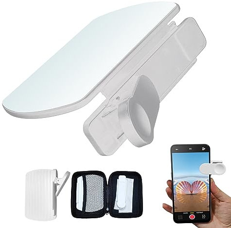 Juego de clips reflectores de espejo para cámara de teléfono móvil, ángulo ajustable, clip SLR para smartphone, permite fotos de reflexión para facilitar la fotografía de viaje (blanco)