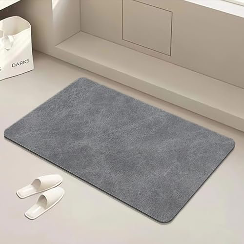 YCT Badematten-Set, Kieselstein-Badematte – Gummi, rutschfest, schnell trocknend, super saugfähig, dünn, ideal für Badezimmer, Badewanne, Küche, 42,9 x 69,1 cm, Dunkelgrau