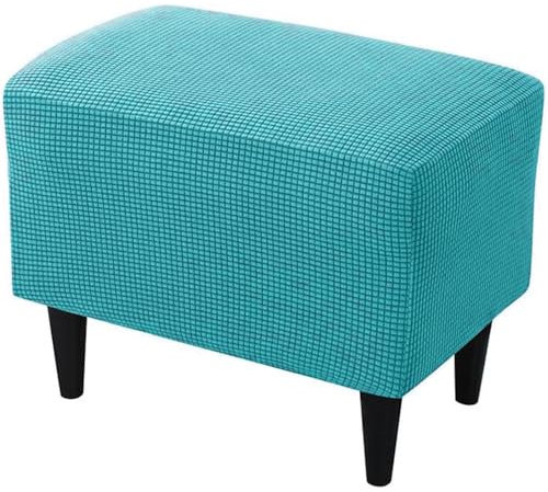 Highdi Ottomane Schonbezug Hockerbezug, Karierter Jacquard Stoff Einfar Big Hocker Hussen für Fußhocker, Stretch Bezug Waschbar Ottomane Abdeckung Überzug Hocker Protector (Türkis)