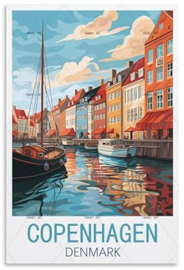 GuYaNa Copenhagen Dänemark Vintage-Reise-Poster, 40 x 60 cm, Leinwand-Kunstdruck, Gemälde für Wanddekoration, Wohnzimmer, Schlafzimmer