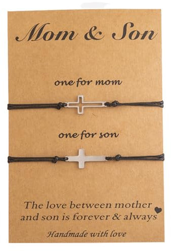 SIXDUTON 2 StückEntfernung Übereinstimmung Armbänder, Mutter Tochter Armband Kreuz Passende Handkette, Armbänder Geburtstag Geschenk Für Mutter Töchter Papa Sohn (Mutter und Sohn)