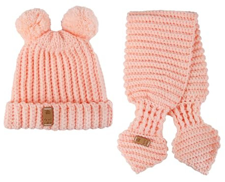 OCCIENTEC Strickmütze und Strickschal-Set für Damen, Winter Beanie Pompom Mütze Wärmer Schal 2 in 1 Set Rosa-orange