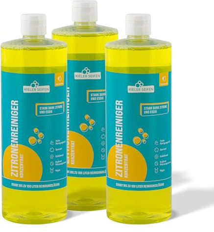 Kieler Seifen Oma´s Zitronenreiniger 3 L Konzentrat I Kalkreiniger mit der Kraft der Zitrone, frischer Zitrusduft | Reiniger für Küche, Bad & Sanitär