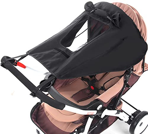 FEMONGY sonnensegel kinderwagen uv schutz 50+ und wasserdicht, kinderwagen sonnensegel - sonnenschutz kinderwagen mit Sichtfenster und Schattenflügel, Einfache Montage, Schwarz