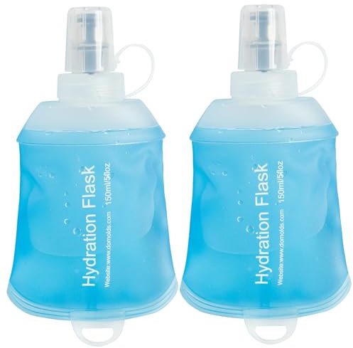 GYGYL 150ML Soft Flask Running Water Bottles,TPU Collapsible Running Hydration Flask for Hydration Pack Hiking Cycling Climbing (2Pcs, Blue)