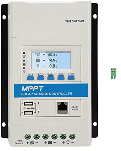 Solarregler MPPT Solarregler 12V 24V Intelligentes Reglermodul Display Standard 2+USB COM Slave Solarregler (TRIRON2210N/20A)