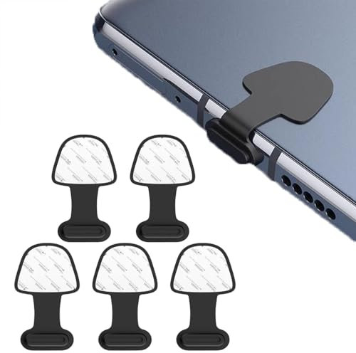 LMOGWL 5-piece set with detachable adhesive C-type dust plug, dust cap, USB 3.1 Type-C dust charging port plug for mobile phones, USB-C dust silicone plug, anti loss protective cover, protective cover