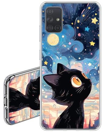 JEZSTHAI Funda Compatible con Samsung Galaxy A71 4G,Flexible Suave Anti-Choques y Anti-Arañazos TPU Transparente Silicona Carcasa Protectora con Lindo Gato Dibujos Aesthetic