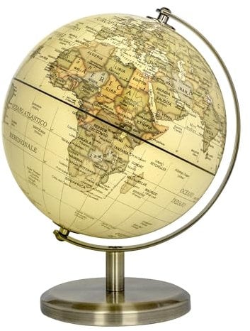 Exerz 14cm Mappamondo Antico - Mappa in italiano - Supporto in metallo Colore bronzato