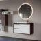 Liberoshopping Mobile bagno sospeso moderno ISIDE in legno con lavabo in ceramica (Olmo Caffè/Bianco Lucido, Base 100 cm)