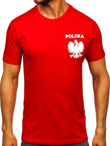 BOLF Herren T-Shirt mit Aufdruck Kurzarm Trikot Polen Nationalmannschaft Fußball Top Kurzarmshirt Tee Rundhals Print Motiv Sportswear Crew Neck Logo Sport Street Style 5064 Rot XL [3C3]