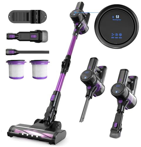 Aspirateur Balai sans Fil 250W/50Kpa/40Mins, Aspirateur sans Fil Puissant, Chargement Mural, Écrans Tactiles LED, 1L Capacité, 3 en 1 Aspirateur Balai pour Sols Durs/Tapis/Les Poils d'animaux