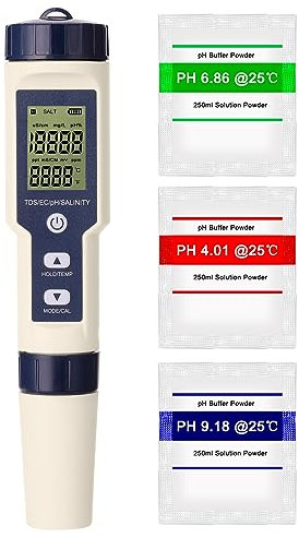 Irfora Water Quality,5 in 1 Professionelles Multiparameter-Kombitestmessgerät PH/EC/TDS/Salzgehalt/Thermometer Digitaler Multifunktionstester Wasserqualitätstester