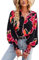 HUXRAKV Blouses for Women Dressy Casual Long Sleeve Button Down Shirts Floral Printed Fall Blouses with Lantern Sleeve Tops,WD15-Red,XXL