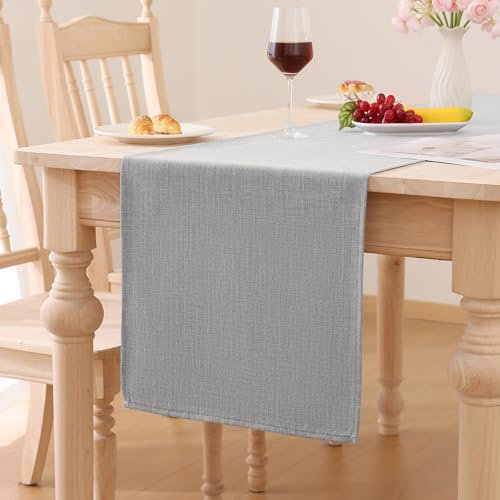 Smiry Leinenoptik Tischläufer Lotuseffekt 40 x 100 cm Tischläufer Abwaschbar Wasserabweisend Modern Dekoration für Küche Party, Hellgrau