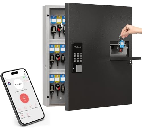 WeHere Schlosskasten mit 56 Schlüsseln, Schlüsselverwaltung, Schrankschlüssel mit Fallschlitz, APP Bluetooth, digitaler Tastatur und WLAN-Entriegelung, Zugangsprotokoll-Tracking, Schlüsselrückgabebox