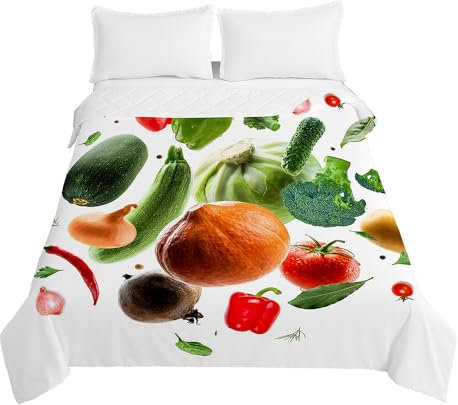 Chickwin Tagesdecke Bettüberwurf Steppdecke, 3D Gemüse Drucken Leichte Tagesdecken Wohndecke aus Gesteppt Bettdecke Bettbezug für Einzelbett Doppelbett (220x240cm,Chili)