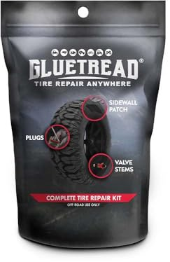 GlueTread Offroad Tyre Repair Complete Kit for Sidewall and Valve Stem Repairs - Includes Patches, Tyre Plugs, Glue and Tools