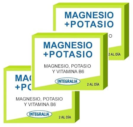 Integralia Magnesio y Potasio - Suplemento para Reducir Fatiga, Apoyo Muscular y Nervioso, Reforzado con Magnesio y Potasio para Electrólitos y Energía Diaria, Vegan Friendly. PACK AHORRO 3 PACKS