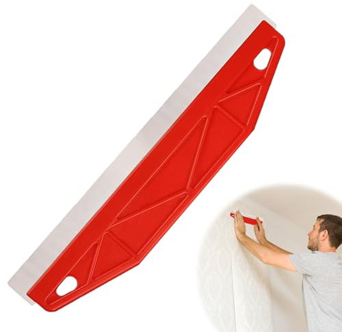 Paint Trim Guard Paint Wallpaper Scraper, 12 inch Multi-Purpose Stainless Steel Paint Shield Straight Edge Painters Tool for Cutting in, Paint Guide Measurement, Precision Smearing Repairing (Red)