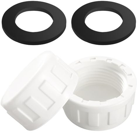 Lyeteung 2 Piezas G1 Conector de Manguera de Rosca Hembra Redondo, PVC Tapa Ciega Tubería, Rosca Hembra PVC Tapa de Válvula de Drenaje, con Junta de Goma, para Extremos Tuberías, Blanco