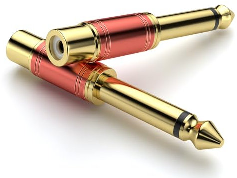 SOUNDFAM 2 Pièces - Adaptateur Jack 6,35mm vers RCA, Adaptateur Audio RCA Femelle vers Jack 6,35mm Mâle (Plaqué Or 24K, Mono TS, Rouge)