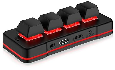 4-Tasten-Mini-Tastatur USB Wired & BT Wireless Mini Keyboard Customized Programmierbare Computer-Tastatur Maus für Video Game Control Office Work Sheet Music Page Turner HID (Black)
