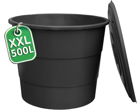 Ondis24 Botte per acqua piovana in plastica, XXL, 500 l, con coperchio, per giardino, robusto e resistente ai raggi UV, serbatoio dell'acqua piovana per irrigazione, barile con indicatore di livello