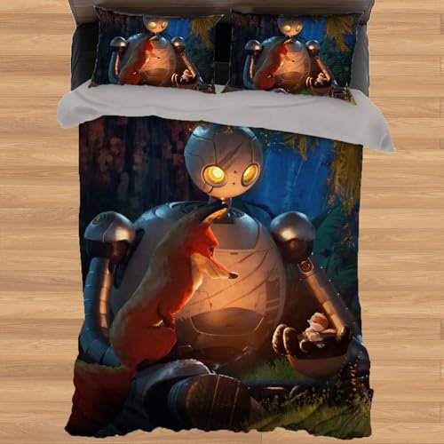 Generisch The Wild Robot Children's Bed Linen 135 x 200 cm Boys Microfibre Duvet Cover with Zip Set Pillowcase 80 x 80 cm Bedding Sets (Fan Item)