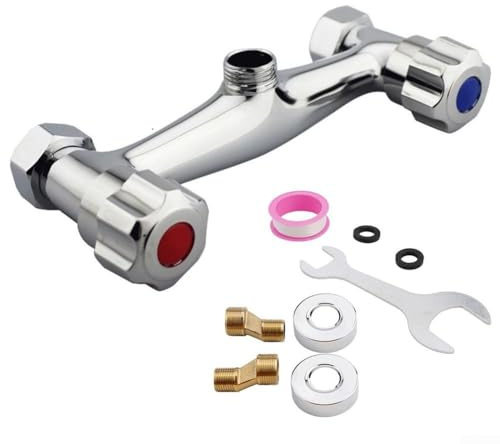 Verchromter Zweigriff-Brausemischer mit Messing-Auslaufventil, Warm- und Kaltwassermischer, Moderne Badarmaturen