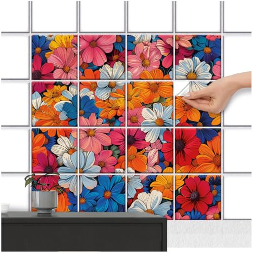 FoLIESEN Fliesenaufkleber - Fliesenbild für Bad, Küche, Badezimmer - Deko Klebefliesen selbstklebend - Blumenmeer, Fliese - Bild (BxH):15x15 cm - 60x60 cm / 16-tlg.