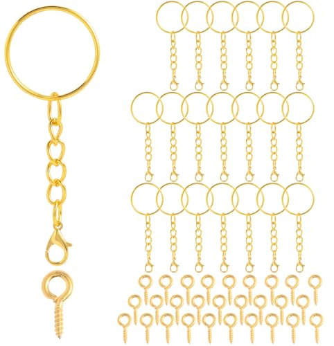 35 Pièces Anneau Porte Clé, Chainette Porte Clé, Attache Porte Clés avec Chaîne, 25 mm Attache Porte Clef, Split Porte Clef Anneaux pour DIY Bricolage Bijoux Support Porte Clé Sacs Décor (Or)