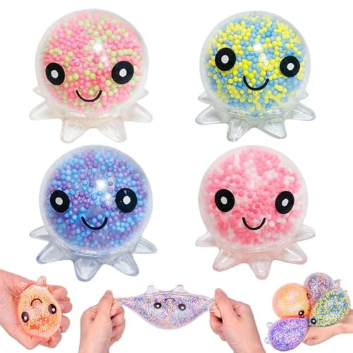 JAWUZ 4 Stück Stressball Octopus Leuchtendes,Antistress Spielzeug,Squishy Anti Stress Bälle,Für Adhs,Partytüten Füllstoff Stressabbau Spielzeug Für Weihnachten