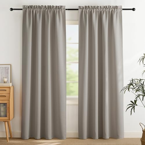 PONY DANCE Verdunkelungsvorhang mit Stangedurchzug Schlafzimmer Gardinen und Vorhänge Blickdicht 2er Set H 220 x B 140 cm Thermovorhang gegen Hitze Blackout Curtains, Sandfarben