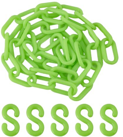 NICENEEDED Plastic Chain Links, 3 Ft 1/4 Inch(6mm) Green Plastic Chains for Barriers Crowd Control Queue Lines Parking Fences Gate Concerts Decoration