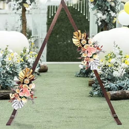 DECAKE Arche de Mariage en Bois de 8,2 Pieds, Arche de Mariage Triangulaire en Bois pour cérémonie, Support de Toile de Fond pour décorations de Mariage dans Le Jardin, décorations de Sup