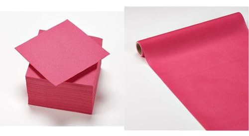 50 Serviettes Rose Fuchsia Tex Touch Cocktail FSC® - 25x24cm + Chemin de Table 3en1 Airlaid Rose Fuchsia FSC® - 0.40x4,80m