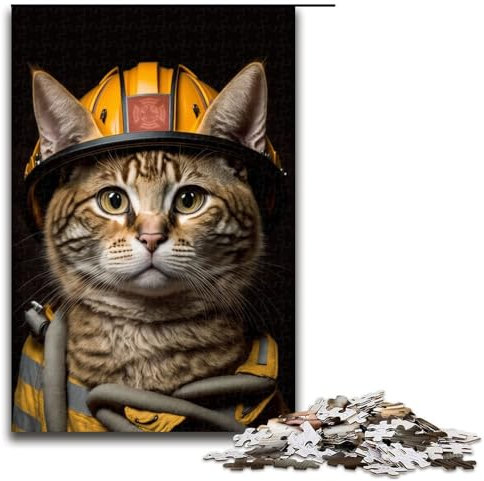 Puzzle für Erwachsene, 1000 Teile, Feuerwehr-Katzen-Puzzle für Erwachsene, Holzpuzzle, Familienspiele, Weihnachts- und Geburtstagsgeschenke, 1000 PCS