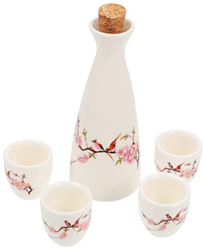 Mikinona 1 Juego Sake de Cerámica Hecho Cerezos Incluye Botella y Tazas para Celebraciones y