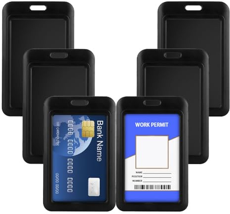 SLIVERBA 6 Pezzi Porta Badge, Porta Badge Scorrevole Nero Verticale, Plastica Rigida per Carta d'Identità, per Ufficio, Scuola, ID Carte di Credito