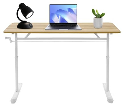 Höhenverstellbarer Schreibtisch 120*60cm 100KG Home Office-Schreibtisch Durchdachtes Design 65-90CM Manuell Höhenverstellbarer Stehschreibtisch für Büro, Wohnzimmer, Arbeitszimmer (Holzfarbe)