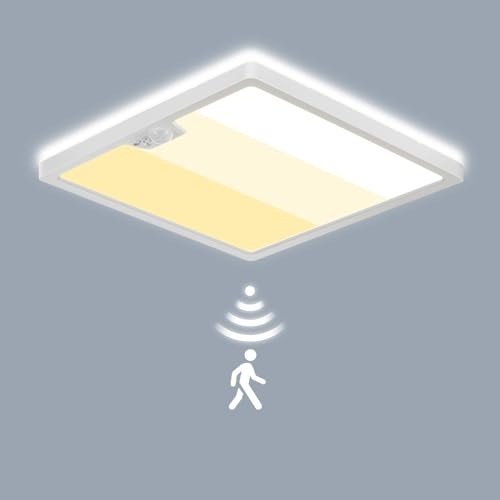 LEZOE LED Deckenleuchte mit Bewegungsmelder, 18W 2000LM PIR Sensor Deckenlampe Einstellbar, 3000K/4000K/6500K Sensorleuchte Für Badezimmer, Garage, Treppen, Keller, Flur, Balkon, Diele 22*22*2.5cm