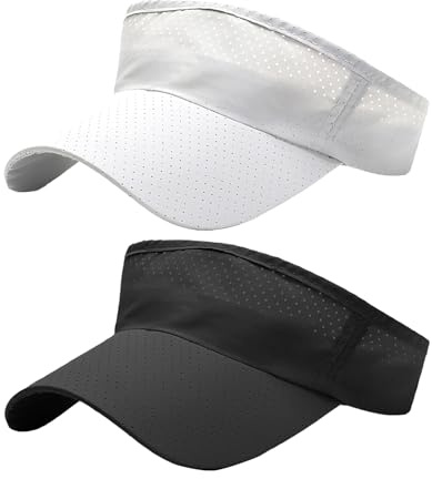 IOHJSA Sun Visor Cap, 2 Pcs Visor Hat Sports Sun, Empty Top Hat Adjustable for Golf Cycling Fishing Tennis Running Jogging Black,White