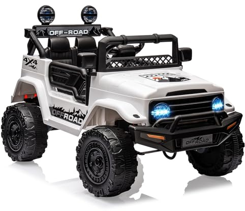 Voiture électrique Enfant 2 Places 12V avec Télécommande Parentale,4x4 électrique Enfant avec Bluetooth,Musique,Klaxon,Phares LED,2 Moteurs,Voiture Électrique Tout Terrain pour Enfant 3-8 Ans(Blanc)